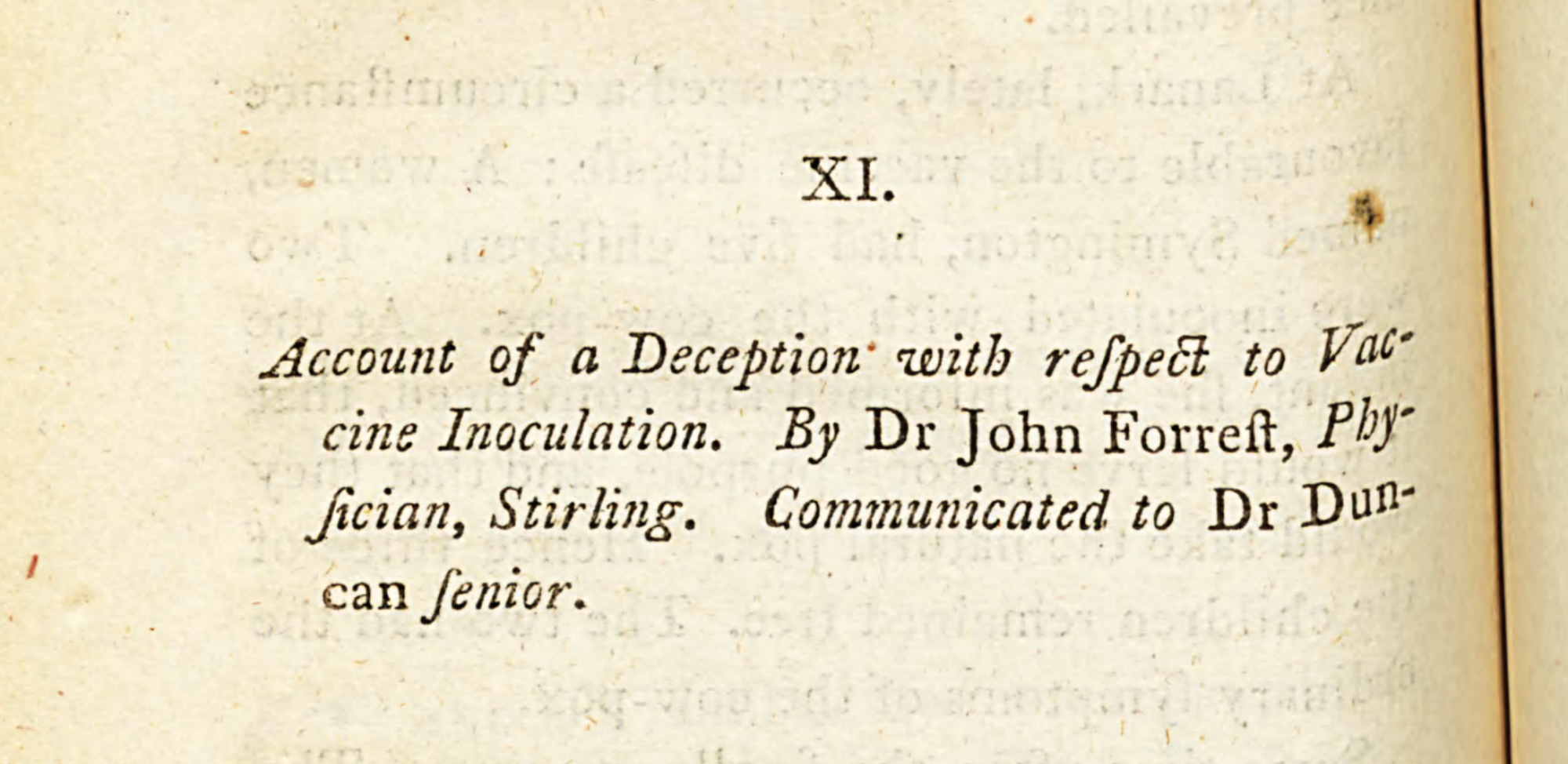 Account of a Deception with Respect to Vaccine Inoculation (Annals of Medicine, 1801)