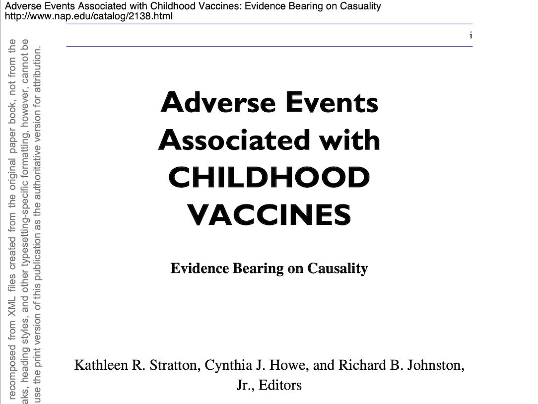 IOM's Adverse Events Associated With Childhood Vaccines (1994): Absolute Evidence Of Harm