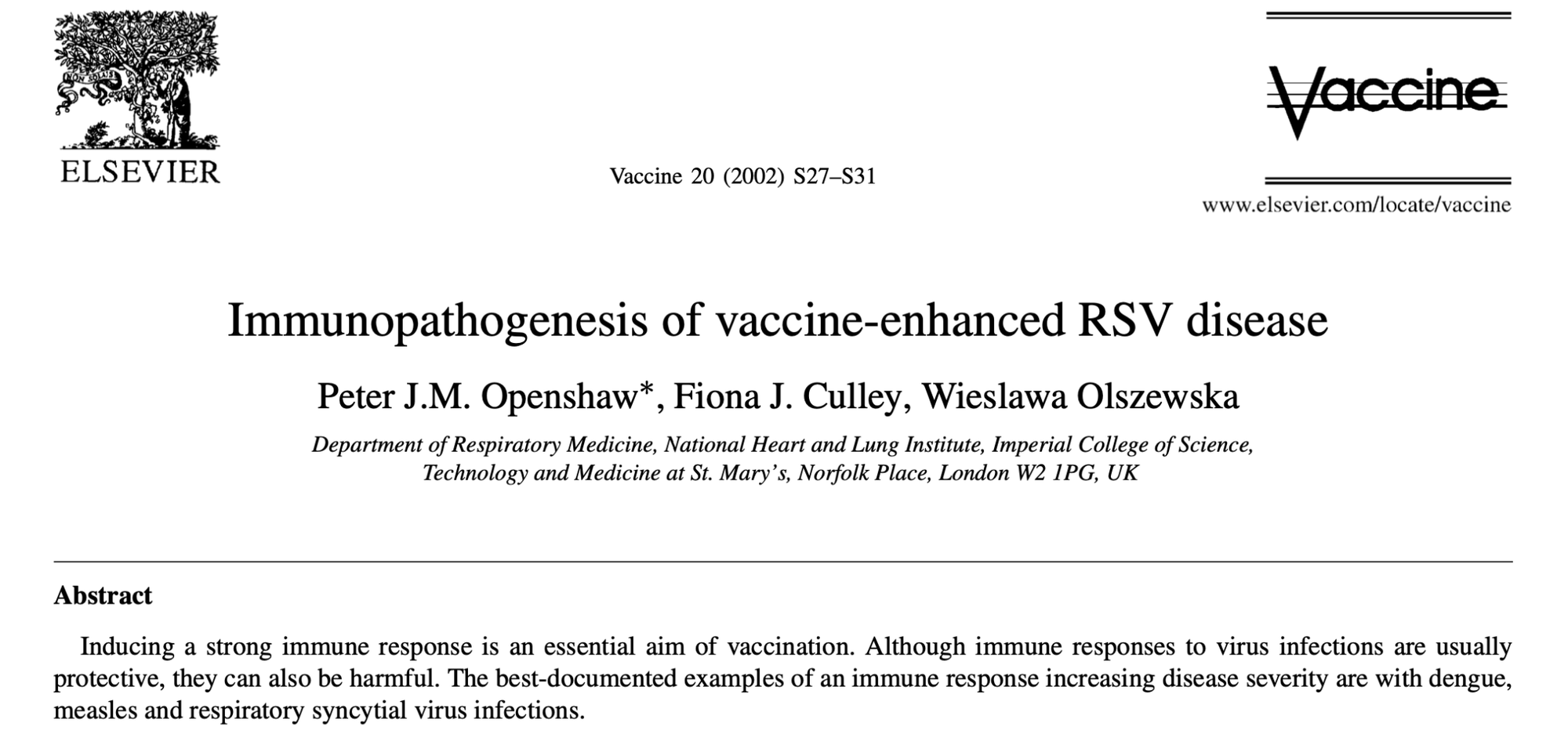 Immunopathogenesis Of Vaccine-Enhanced RSV Disease