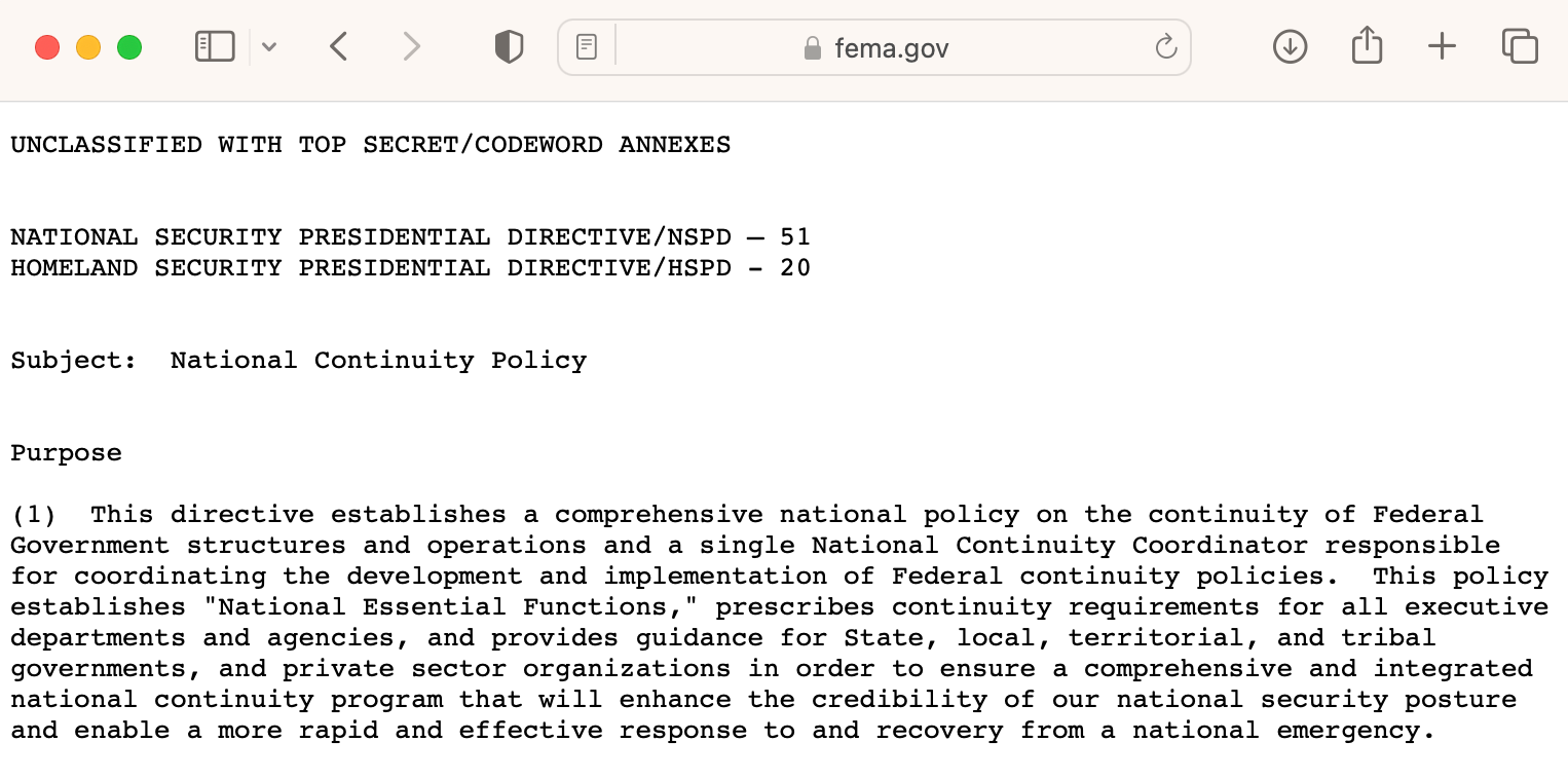 NSPD-51: FEMA's National Continuity Policy Removes The Rights Of States