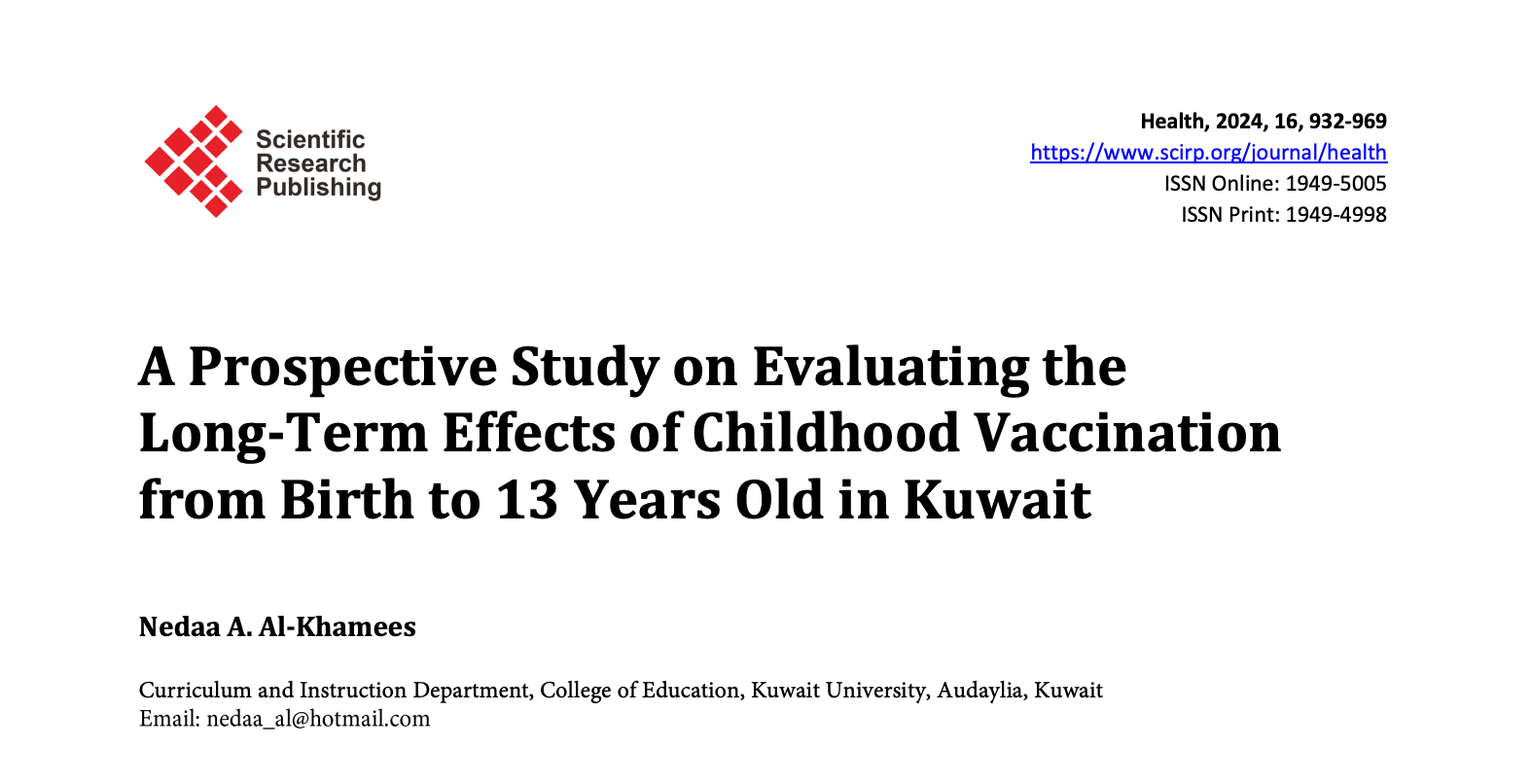 Vaccinated Children Showed Increased Diagnosis Of Chronic And Acute Illnesses Than Unvaccinated
