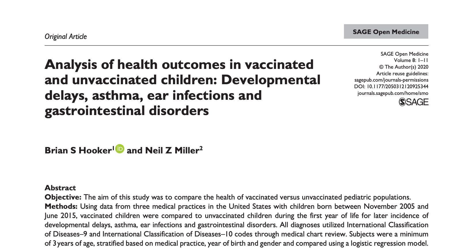 Higher ORs Observed In Vaccinated VS Unvaccinated Group For Developmental Delays, Asthma And Ear Infections
